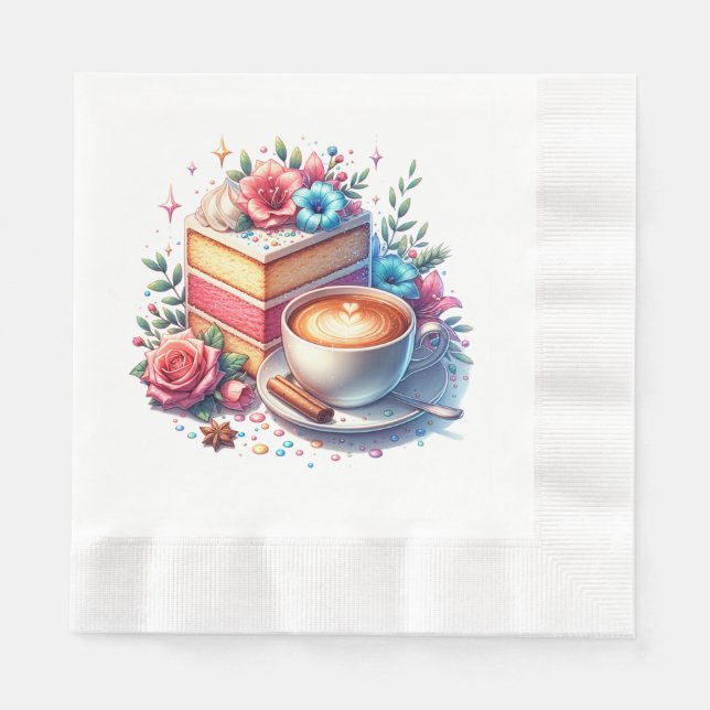 Coffee and Birthday Cake Personalized Napkins (Front)