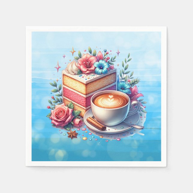 Coffee and Birthday Cake Personalized Napkins (Front)