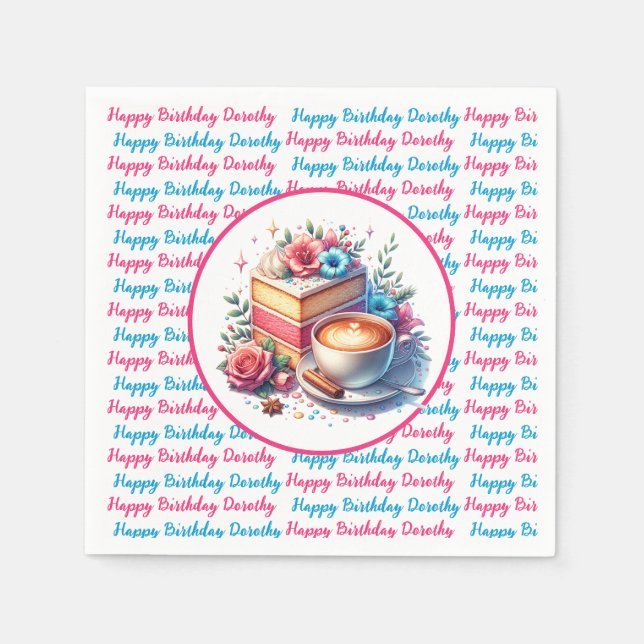 Coffee and Birthday Cake Personalized Napkins (Front)