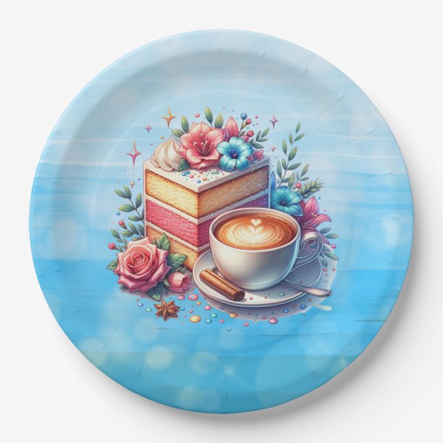 Coffee and Birthday Cake Personalized Paper Plates (Front)