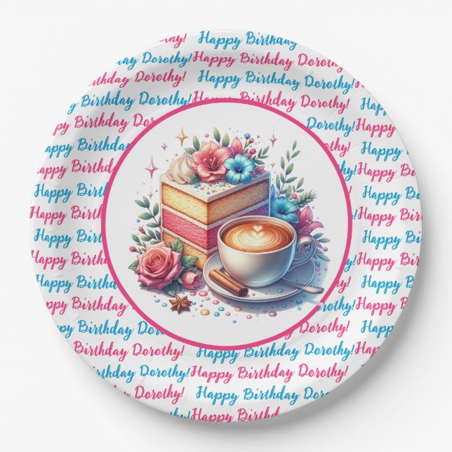 Coffee and Birthday Cake Personalized Paper Plates (Front)
