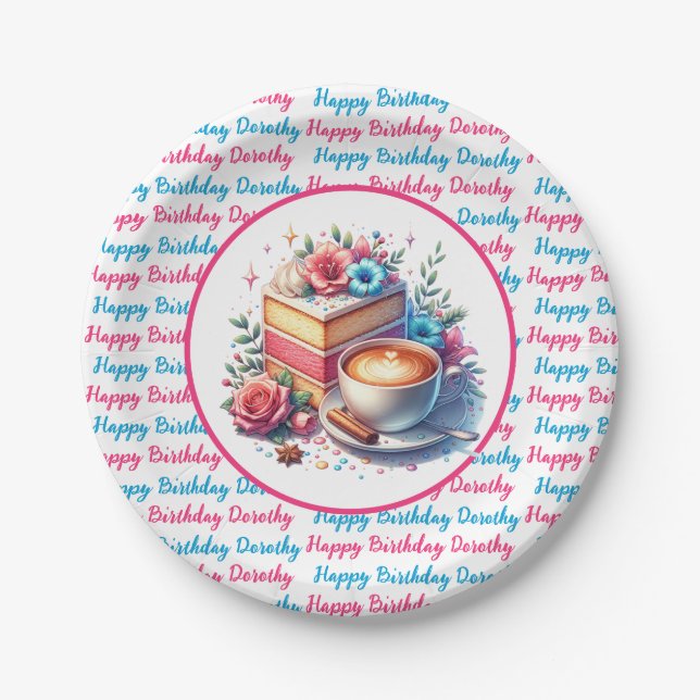 Coffee and Birthday Cake Personalized Paper Plates (Front)