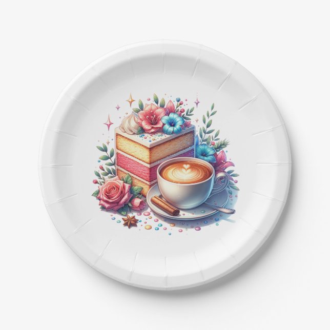 Coffee and Birthday Cake Personalized Paper Plates (Front)