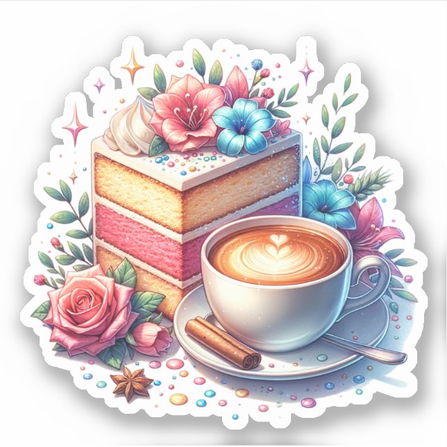 Coffee and Birthday Cake Sticker (Front)
