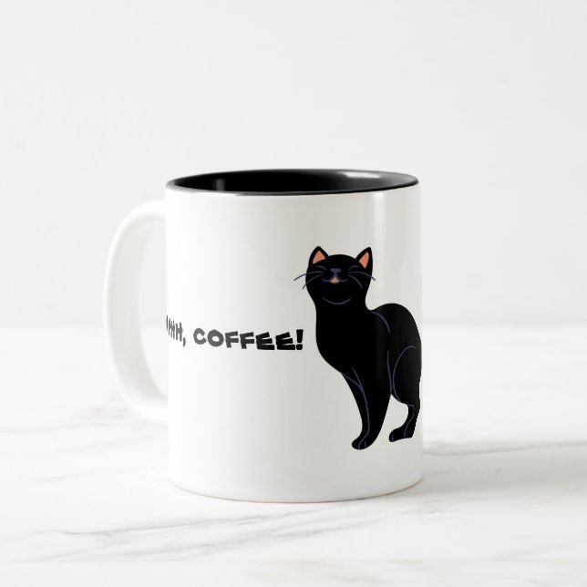 Coffee and black cat fun  Two-Tone coffee mug (Front Left)