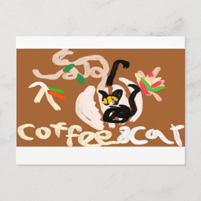 Coffee and black cat postcard (Front)