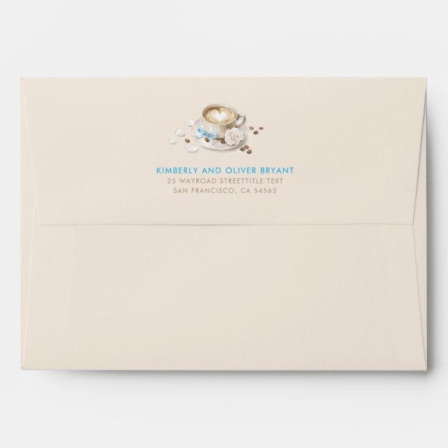 Coffee and Blue Bow Beige Baby Shower  Envelope (Back (Top Flap))