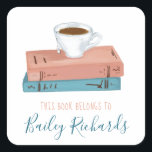Coffee and Book Lover Bookplate<br><div class="desc">Our beautiful bookplate sticker features watercolor coffee and books and can be customized with any wording.  This bookplate makes the perfect gift for any book lover!</div>