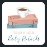 Coffee and Book Lover Bookplate<br><div class="desc">Our beautiful bookplate sticker features watercolor coffee and books and can be customized with any wording.  This bookplate makes the perfect gift for any book lover!</div>