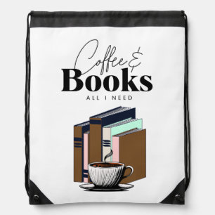 Coffee and Books is All I Need Vintage Drawstring Bag