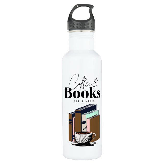 Coffee and Books is All I Need Vintage Stainless Steel Water Bottle (Front)
