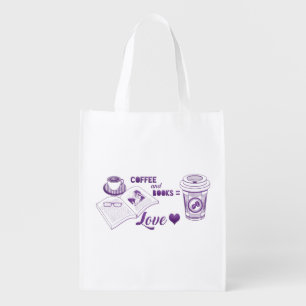 Coffee and Books Love Cute Reading Grocery Bag