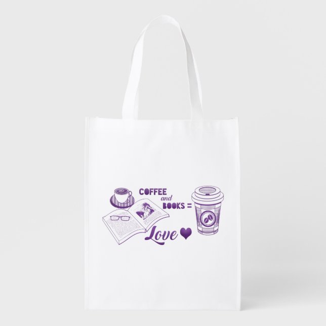 Coffee and Books Love Cute Reading Grocery Bag (Front)