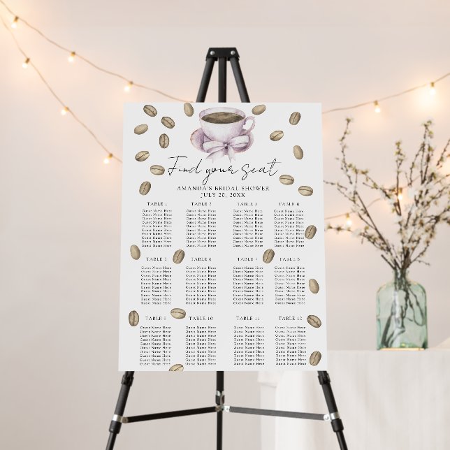 Coffee and Bow Bridal shower seating chart Foam Board (In Situ (Stand))