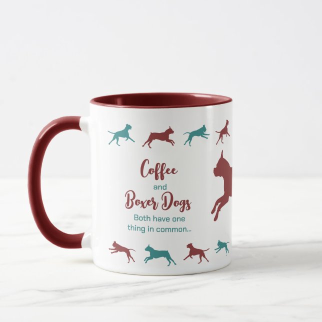 Coffee and Boxer Dogs Two-tone Mug Maroon & Blue (Left)