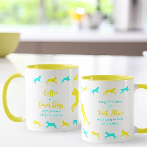 Coffee and Boxer Dogs Two_tone Mug Yellow  Blue