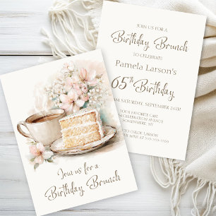 Coffee and Cake 65th Birthday Brunch Invitation