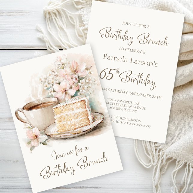 Coffee and Cake 65th Birthday Brunch Invitation (Creator Uploaded)