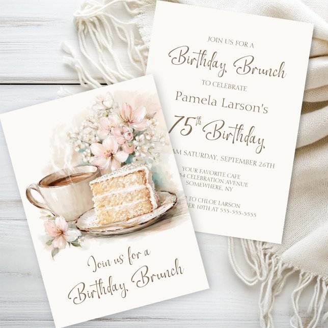 Coffee and Cake 75th Birthday Brunch Invitation (Creator Uploaded)