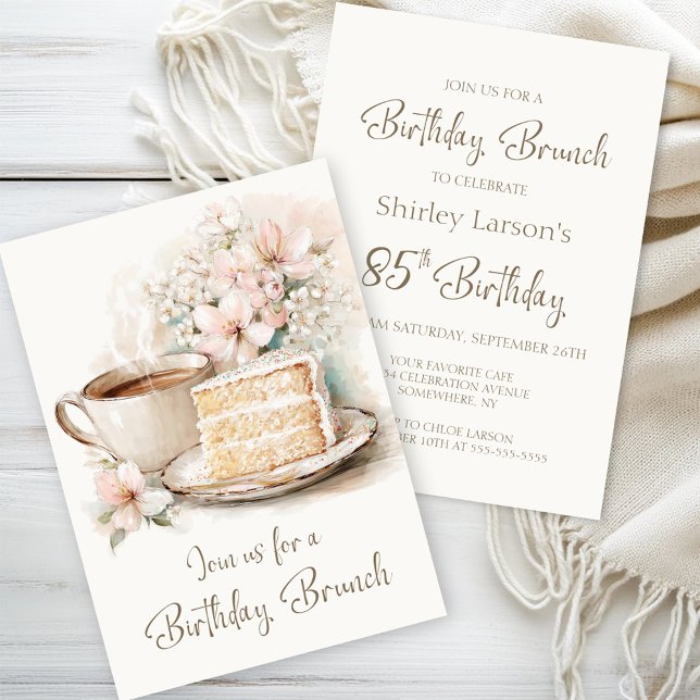 Coffee and Cake 85th Birthday Brunch Invitation (Creator Uploaded)