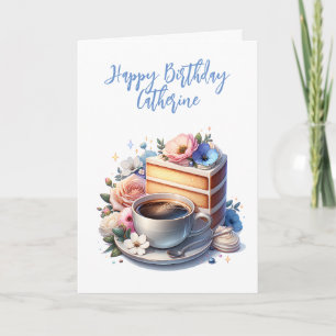 Coffee and Cake Happy Birthday Personalized Card