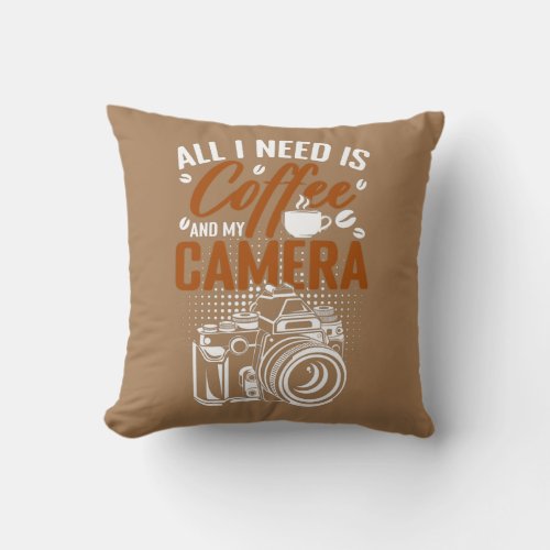 Coffee And Camera Photography Photo Photographer  Throw Pillow