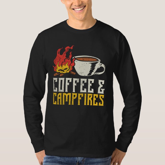 Coffee and Campfires Family Camping Vacation T-Shirt (Front)