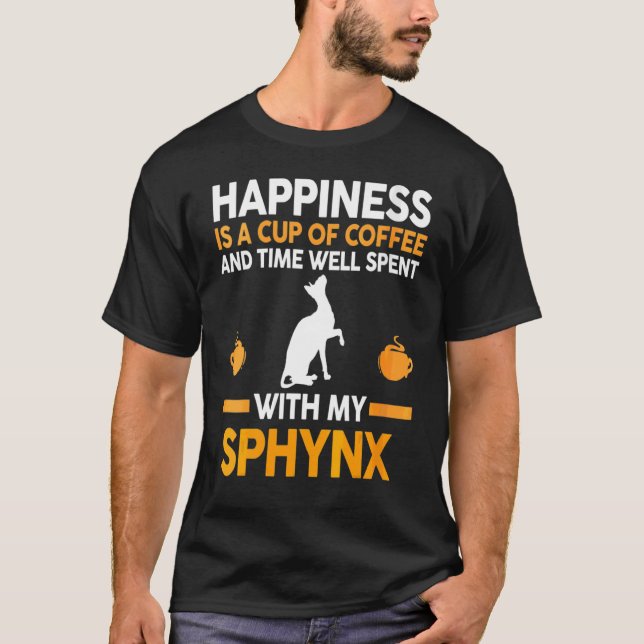 Coffee And Cat Sphynx T-Shirt (Front)