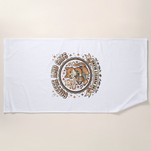 Coffee And Cats Cat Coffee Vintage Vector Art Shir Beach Towel