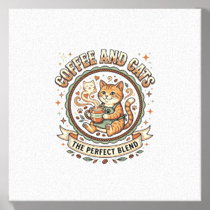 Coffee And Cats Cat Coffee Vintage Vector Art Shir Canvas Photo Tile