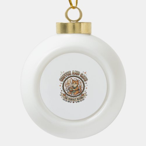 Coffee And Cats Cat Coffee Vintage Vector Art Shir Ceramic Ball Christmas Ornament