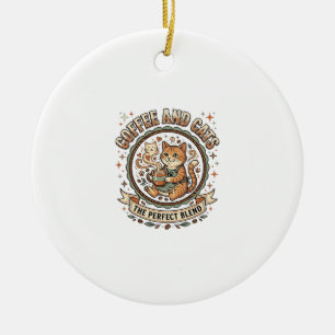 Coffee And Cats Cat Coffee Vintage Vector Art Shir Ceramic Ornament