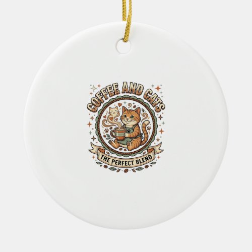 Coffee And Cats Cat Coffee Vintage Vector Art Shir Ceramic Ornament