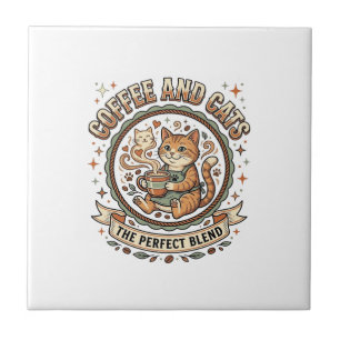 Coffee And Cats Cat Coffee Vintage Vector Art Shir Ceramic Tile