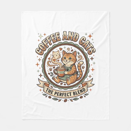 Coffee And Cats Cat Coffee Vintage Vector Art Shir Fleece Blanket