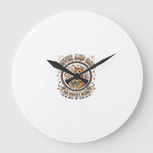 Coffee And Cats Cat Coffee Vintage Vector Art Shir Large Clock