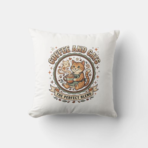 Coffee And Cats Cat Coffee Vintage Vector Art Shir Throw Pillow