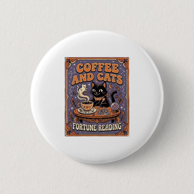 Coffee And Cats Cat Tea Leaves Coffee Fortune Read Button (Front)