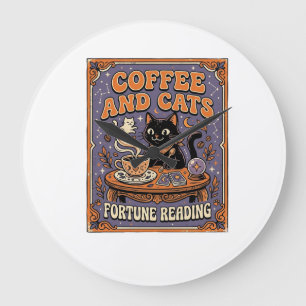 Coffee And Cats Cat Tea Leaves Coffee Fortune Read Large Clock