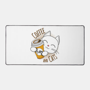 Coffee And Cats, coffee, cat, cats, kitten Desk Mat