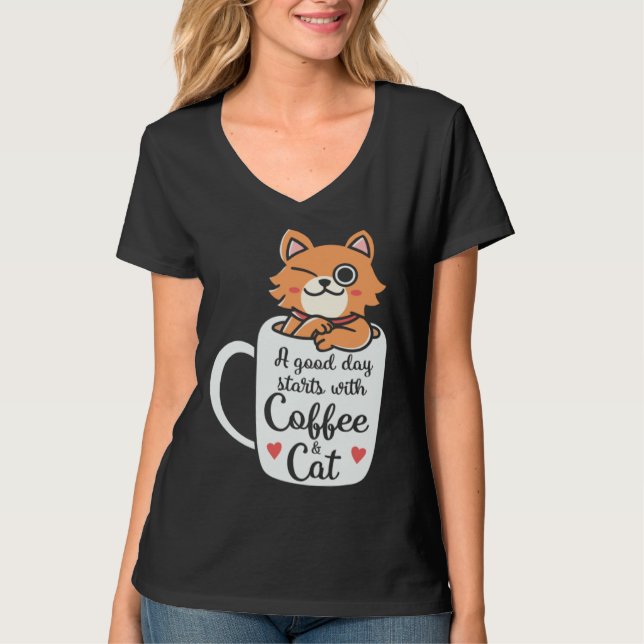 Coffee and Cats   Cute Cat Owner Cat  Cat Mom T-Shirt (Front)