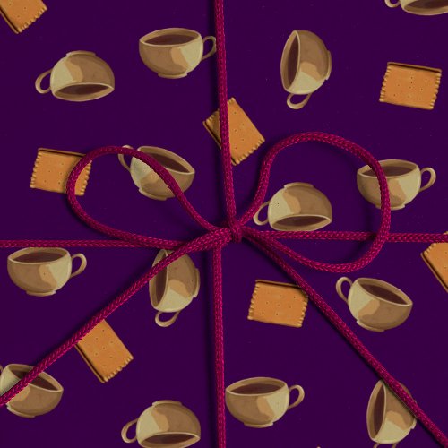  Coffee and Chocolate Biscuits Pattern Purple Food Wrapping Paper
