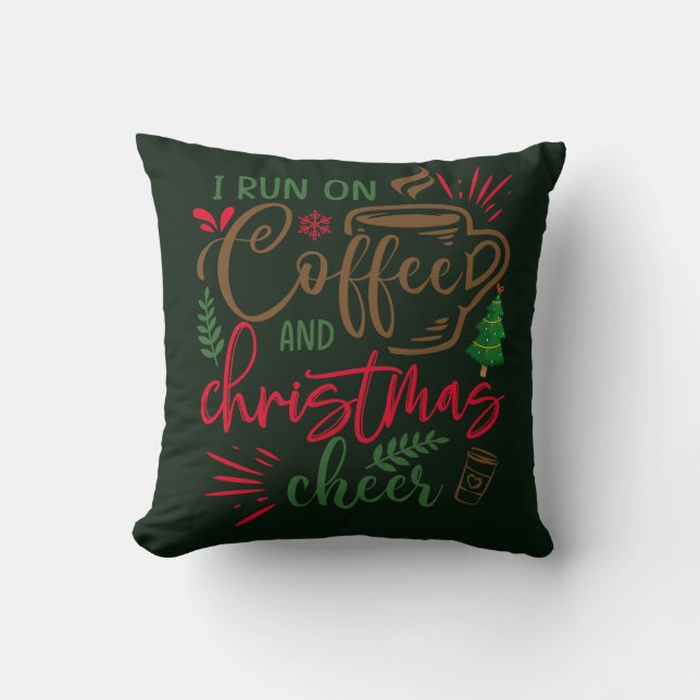 Coffee and Christmas Cheer Holiday Pillow (Front)