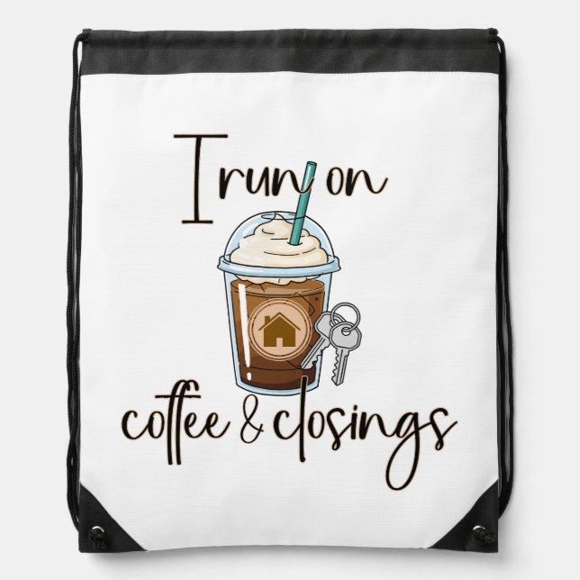 Coffee and Closings Realtor Drawstring Backpack (Front)