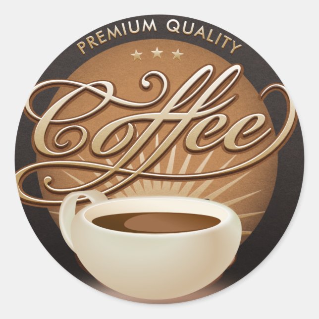 Coffee and Coffee Cup Classic Round Sticker (Front)
