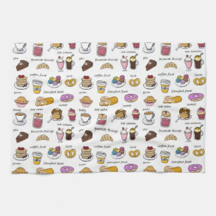 Coffee and Comfort Food Illustrated Pattern Kitchen Towel