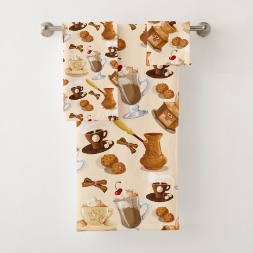 Coffee and Cookie Pattern Bath Towel Set