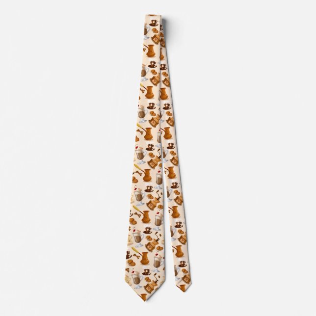 Coffee and Cookie Pattern Neck Tie (Front)