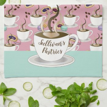 Coffee And Cookie Treats Pattern On Pink Kitchen Towel by TrendyKitchens at Zazzle