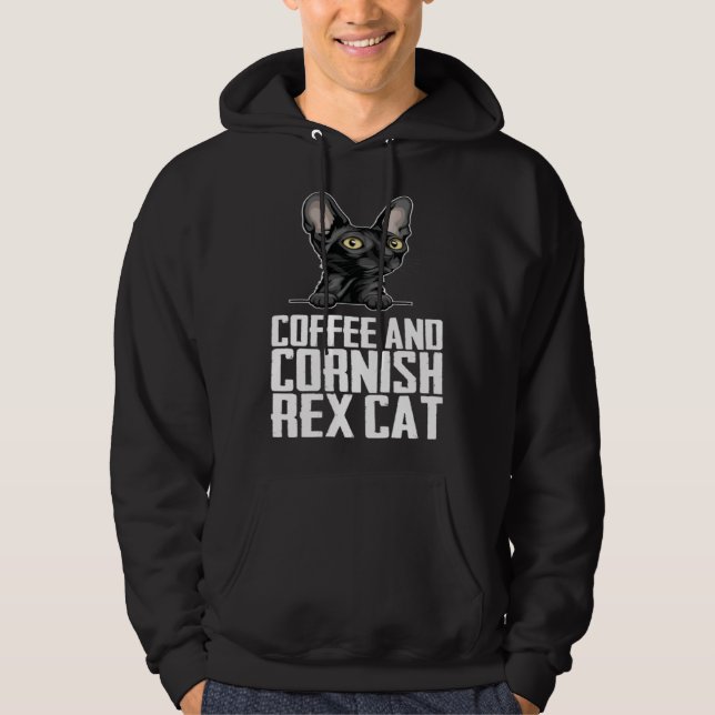 Coffee and cornish rex cat hoodie (Front)